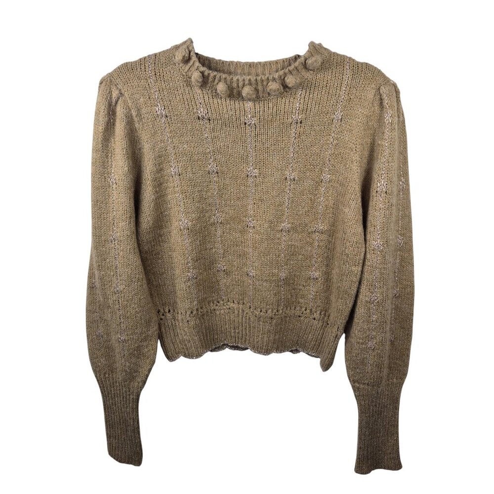 ASTR Sweater Womens Pullover Long Sleeve Medium Scallop Hem Pom Pom Collar